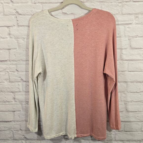 M Lou & Grey Pink Oatmeal Colorblock Sweater Top Size S Lightweight V Neck Soft - Picture 5 of 9